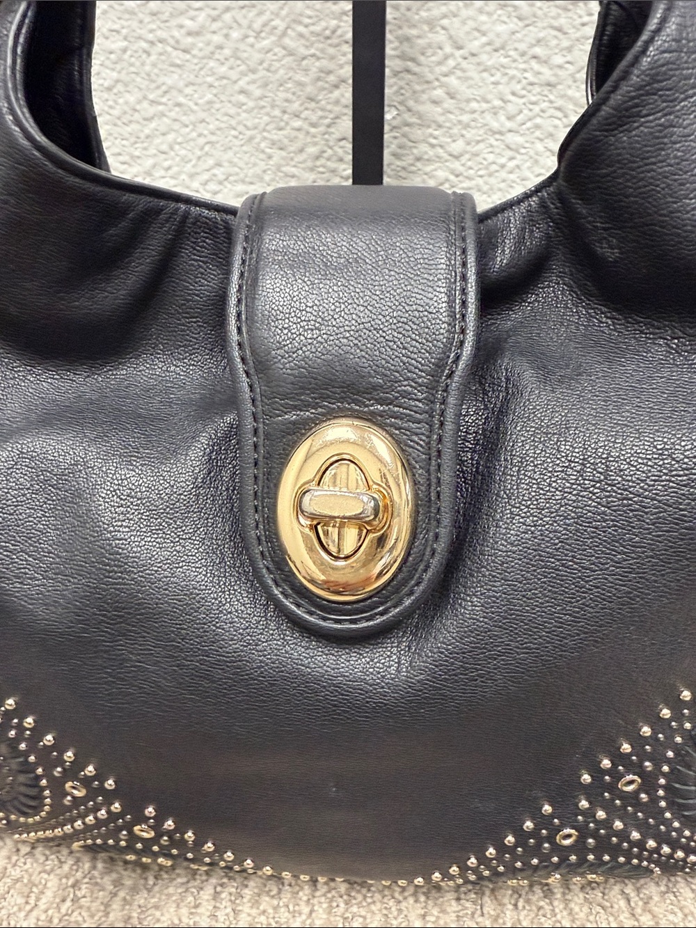 Coach Black Leather Ryder Studded Hobo Bag with Gold Hardware - Picture 3 of 15